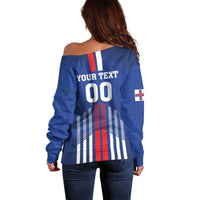 Custom Faroe Islands Football Off Shoulder Sweater Go Champion Blue Version