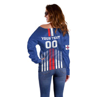 Custom Faroe Islands Football Off Shoulder Sweater Go Champion Blue Version
