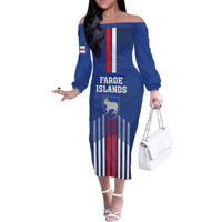 Custom Faroe Islands Football Off The Shoulder Long Sleeve Dress Go Champion Blue Version