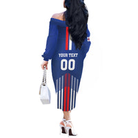 Custom Faroe Islands Football Off The Shoulder Long Sleeve Dress Go Champion Blue Version