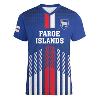 Custom Faroe Islands Football Women V-Neck T-Shirt Go Champion Blue Version