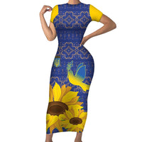 Ukraine Peace Dove Family Matching Short Sleeve Bodycon Dress and Hawaiian Shirt Ukraine Sunflower With Folk Patterns - Wonder Print Shop