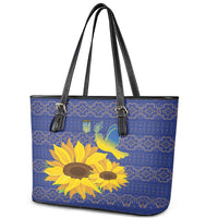 Ukraine Peace Dove Leather Tote Bag Ukraine Sunflower With Folk Patterns - Wonder Print Shop