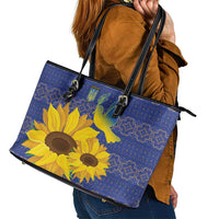 Ukraine Peace Dove Leather Tote Bag Ukraine Sunflower With Folk Patterns - Wonder Print Shop