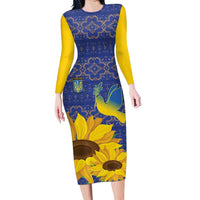 Ukraine Peace Dove Long Sleeve Bodycon Dress Ukraine Sunflower With Folk Patterns - Wonder Print Shop