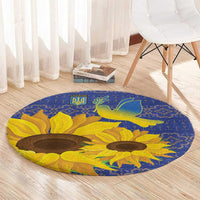 Ukraine Peace Dove Round Carpet Ukraine Sunflower With Folk Patterns