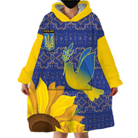 Ukraine Peace Dove Wearable Blanket Hoodie Ukraine Sunflower With Folk Patterns - Wonder Print Shop