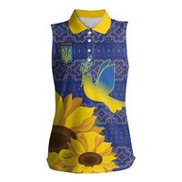 Ukraine Peace Dove Women Sleeveless Polo Shirt Ukraine Sunflower With Folk Patterns - Wonder Print Shop
