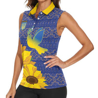 Ukraine Peace Dove Women Sleeveless Polo Shirt Ukraine Sunflower With Folk Patterns - Wonder Print Shop