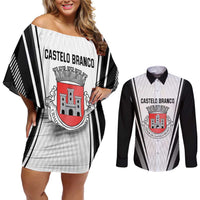 Personalized Castelo Branco Portugal Couples Matching Off Shoulder Short Dress and Long Sleeve Button Shirt Sporty Style - Wonder Print Shop