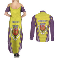 Personalized Coimbra Portugal Couples Matching Summer Maxi Dress and Long Sleeve Button Shirt Sporty Style - Wonder Print Shop