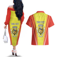 Personalized Evora Portugal Couples Matching Off The Shoulder Long Sleeve Dress and Hawaiian Shirt Sporty Style - Wonder Print Shop