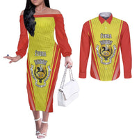 Personalized Evora Portugal Couples Matching Off The Shoulder Long Sleeve Dress and Long Sleeve Button Shirt Sporty Style - Wonder Print Shop