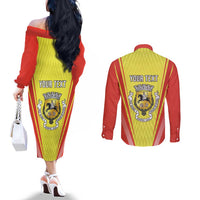 Personalized Evora Portugal Couples Matching Off The Shoulder Long Sleeve Dress and Long Sleeve Button Shirt Sporty Style - Wonder Print Shop