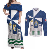 Faro Portugal Couples Matching Off Shoulder Maxi Dress and Long Sleeve Button Shirt Sporty Style - Wonder Print Shop