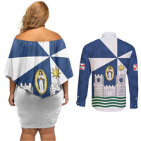 Faro Portugal Couples Matching Off Shoulder Short Dress and Long Sleeve Button Shirt Sporty Style - Wonder Print Shop