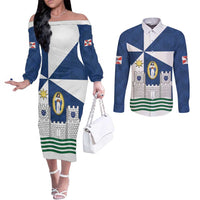 Faro Portugal Couples Matching Off The Shoulder Long Sleeve Dress and Long Sleeve Button Shirt Sporty Style - Wonder Print Shop