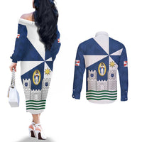 Faro Portugal Couples Matching Off The Shoulder Long Sleeve Dress and Long Sleeve Button Shirt Sporty Style - Wonder Print Shop