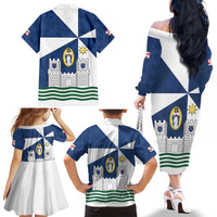 Faro Portugal Family Matching Off The Shoulder Long Sleeve Dress and Hawaiian Shirt Sporty Style - Wonder Print Shop