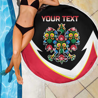 Personalized Poland Wycinanki Eagle Beach Blanket Polish Traditional Floral Folk Pattern - Wonder Print Shop