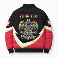 Personalized Poland Wycinanki Eagle Bomber Puffer Jacket Polish Traditional Floral Folk Pattern - Wonder Print Shop