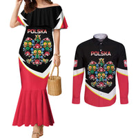 Personalized Poland Wycinanki Eagle Couples Matching Mermaid Dress and Long Sleeve Button Shirt Polish Traditional Floral Folk Pattern - Wonder Print Shop