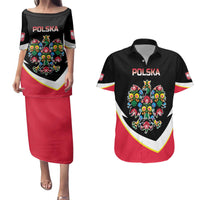 Personalized Poland Wycinanki Eagle Couples Matching Puletasi and Hawaiian Shirt Polish Traditional Floral Folk Pattern - Wonder Print Shop