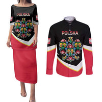 Personalized Poland Wycinanki Eagle Couples Matching Puletasi and Long Sleeve Button Shirt Polish Traditional Floral Folk Pattern - Wonder Print Shop