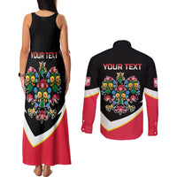 Personalized Poland Wycinanki Eagle Couples Matching Tank Maxi Dress and Long Sleeve Button Shirt Polish Traditional Floral Folk Pattern - Wonder Print Shop