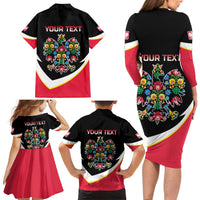 Personalized Poland Wycinanki Eagle Family Matching Long Sleeve Bodycon Dress and Hawaiian Shirt Polish Traditional Floral Folk Pattern - Wonder Print Shop