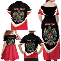 Personalized Poland Wycinanki Eagle Family Matching Off Shoulder Maxi Dress and Hawaiian Shirt Polish Traditional Floral Folk Pattern - Wonder Print Shop