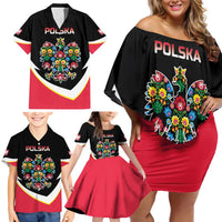 Personalized Poland Wycinanki Eagle Family Matching Off Shoulder Short Dress and Hawaiian Shirt Polish Traditional Floral Folk Pattern - Wonder Print Shop