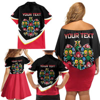 Personalized Poland Wycinanki Eagle Family Matching Off Shoulder Short Dress and Hawaiian Shirt Polish Traditional Floral Folk Pattern - Wonder Print Shop