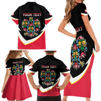 Personalized Poland Wycinanki Eagle Family Matching Short Sleeve Bodycon Dress and Hawaiian Shirt Polish Traditional Floral Folk Pattern - Wonder Print Shop