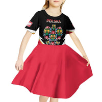 Personalized Poland Wycinanki Eagle Kid Short Sleeve Dress Polish Traditional Floral Folk Pattern - Wonder Print Shop