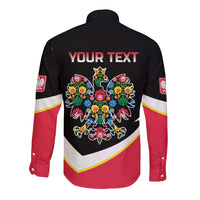 Personalized Poland Wycinanki Eagle Long Sleeve Button Shirt Polish Traditional Floral Folk Pattern - Wonder Print Shop