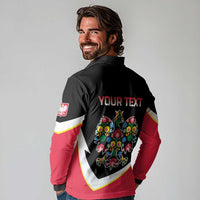 Personalized Poland Wycinanki Eagle Long Sleeve Polo Shirt Polish Traditional Floral Folk Pattern - Wonder Print Shop