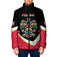 Personalized Poland Wycinanki Eagle Padded Jacket Polish Traditional Floral Folk Pattern - Wonder Print Shop