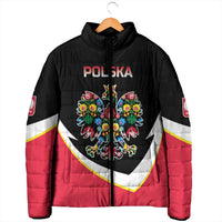 Personalized Poland Wycinanki Eagle Padded Jacket Polish Traditional Floral Folk Pattern - Wonder Print Shop