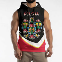 Personalized Poland Wycinanki Eagle Sleeveless Hoodie Polish Traditional Floral Folk Pattern - Wonder Print Shop
