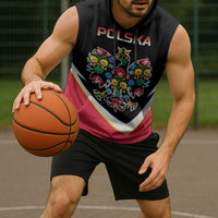 Personalized Poland Wycinanki Eagle Sleeveless Hoodie Polish Traditional Floral Folk Pattern - Wonder Print Shop