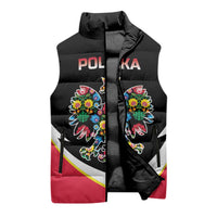 Personalized Poland Wycinanki Eagle Sleeveless Puffer Jacket Polish Traditional Floral Folk Pattern - Wonder Print Shop