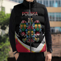 Personalized Poland Wycinanki Eagle Sleeveless Puffer Jacket Polish Traditional Floral Folk Pattern - Wonder Print Shop
