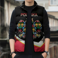 Personalized Poland Wycinanki Eagle Sleeveless Puffer Jacket Polish Traditional Floral Folk Pattern - Wonder Print Shop