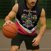 Personalized Poland Wycinanki Eagle Sleeveless Zip Hoodie Polish Traditional Floral Folk Pattern - Wonder Print Shop