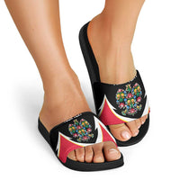 Personalized Poland Wycinanki Eagle Slide Sandals Polish Traditional Floral Folk Pattern - Wonder Print Shop