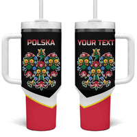 Personalized Poland Wycinanki Eagle Tumbler With Handle Polish Traditional Floral Folk Pattern - Wonder Print Shop