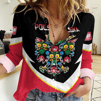 Personalized Poland Wycinanki Eagle Women Casual Shirt Polish Traditional Floral Folk Pattern - Wonder Print Shop