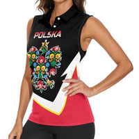 Personalized Poland Wycinanki Eagle Women Sleeveless Polo Shirt Polish Traditional Floral Folk Pattern - Wonder Print Shop