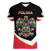 Personalized Poland Wycinanki Eagle Women V-Neck T-Shirt Polish Traditional Floral Folk Pattern - Wonder Print Shop